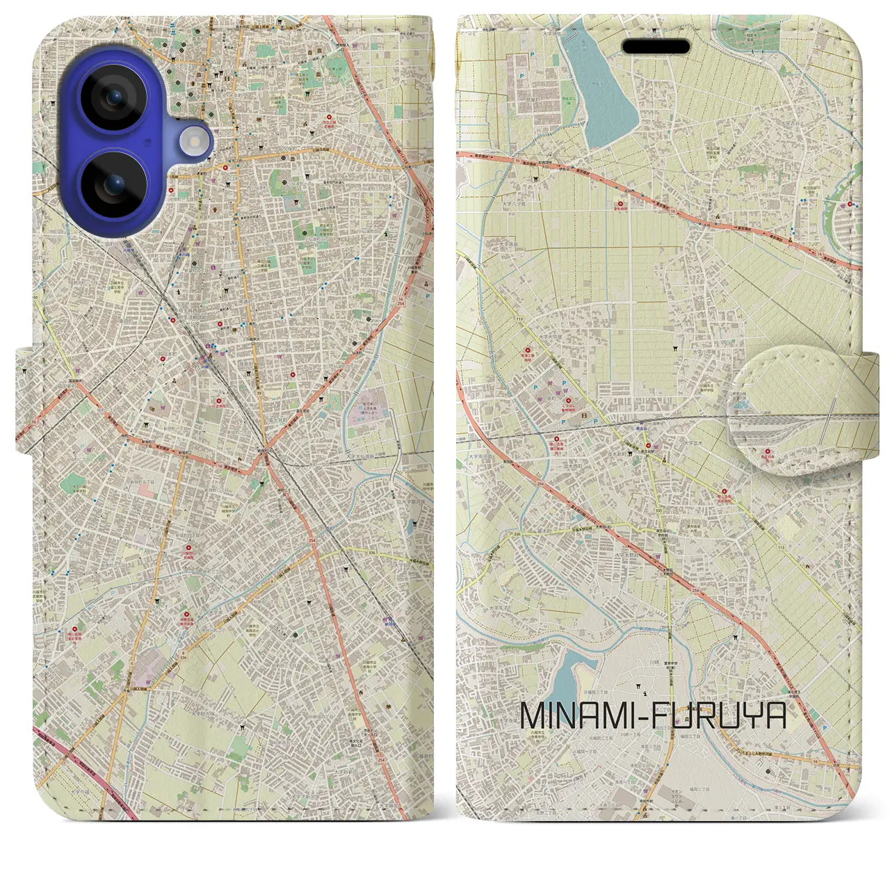 【南古谷(埼玉県)】地図柄iPhoneケース(手帳タイプ)ナチュラル・iPhone 16 Pro Max 用