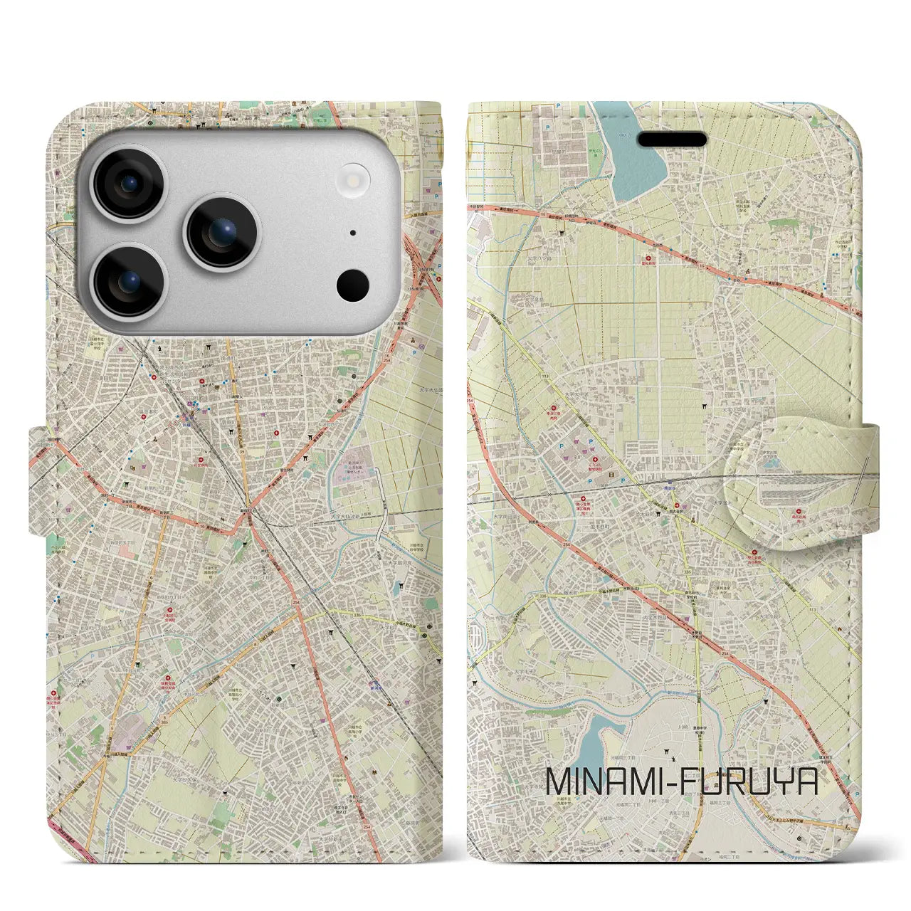 【南古谷(埼玉県)】地図柄iPhoneケース(手帳タイプ)