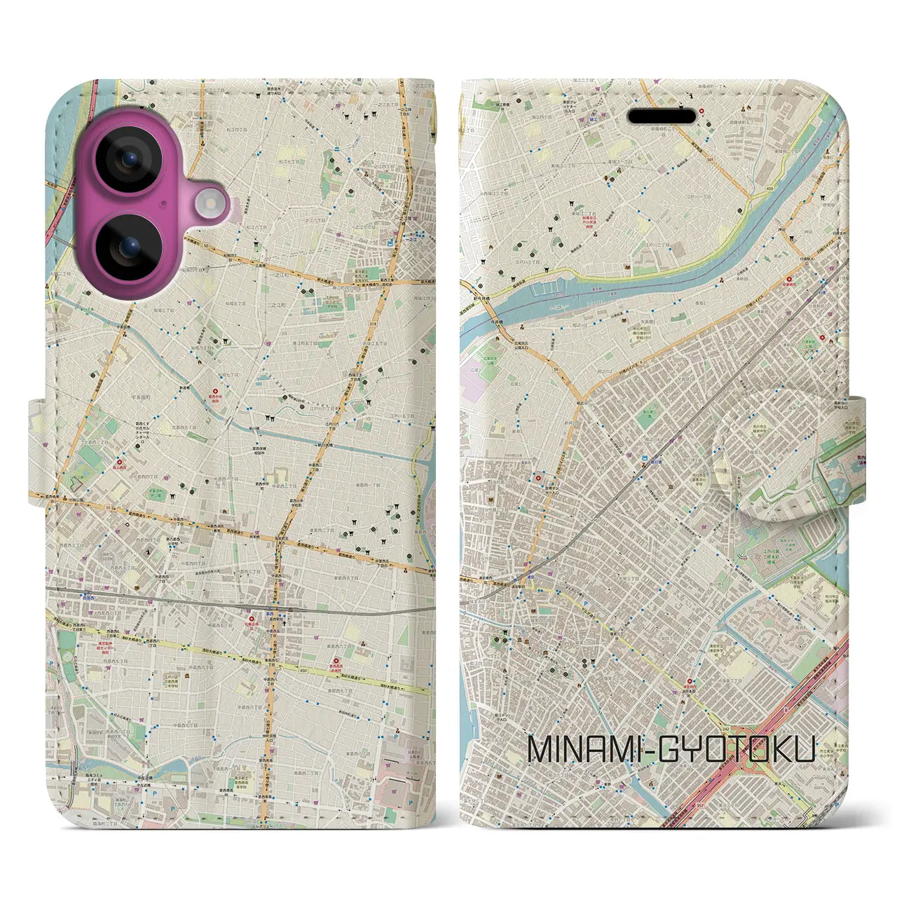 【南行徳(千葉県)】地図柄iPhoneケース(手帳タイプ)ナチュラル・iPhone 16 Pro 用