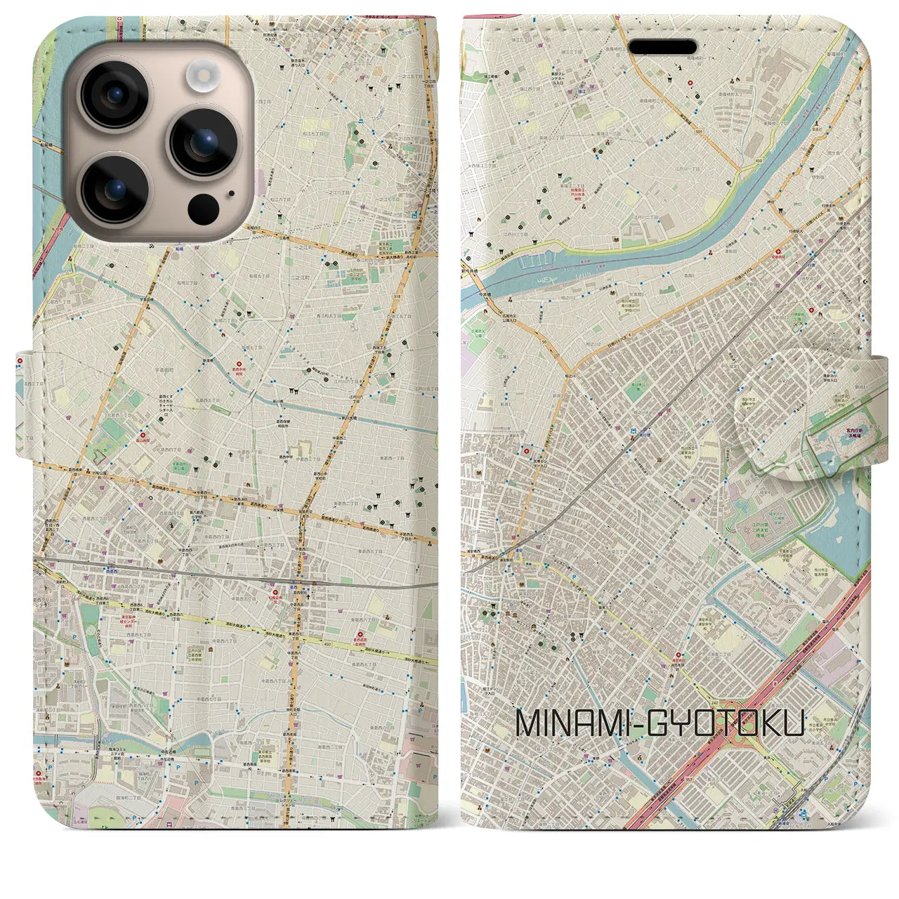 【南行徳(千葉県)】地図柄iPhoneケース(手帳タイプ)ナチュラル・iPhone 16 Plus 用
