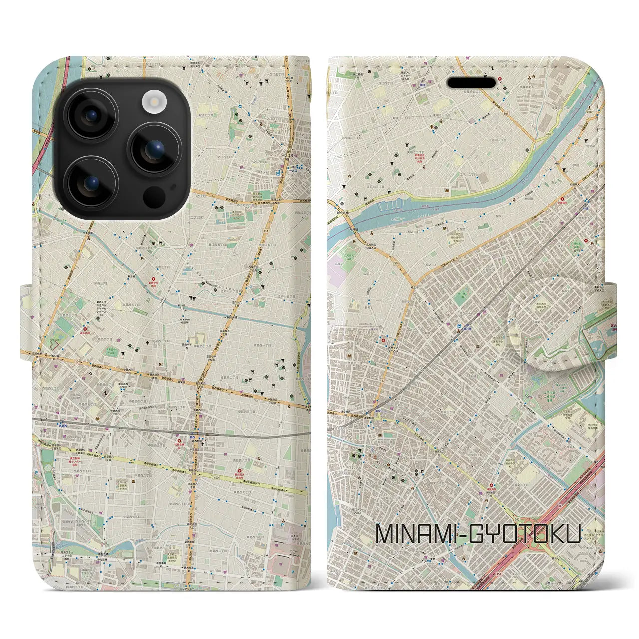 【南行徳(千葉県)】地図柄iPhoneケース(手帳タイプ)ナチュラル・iPhone 16 用