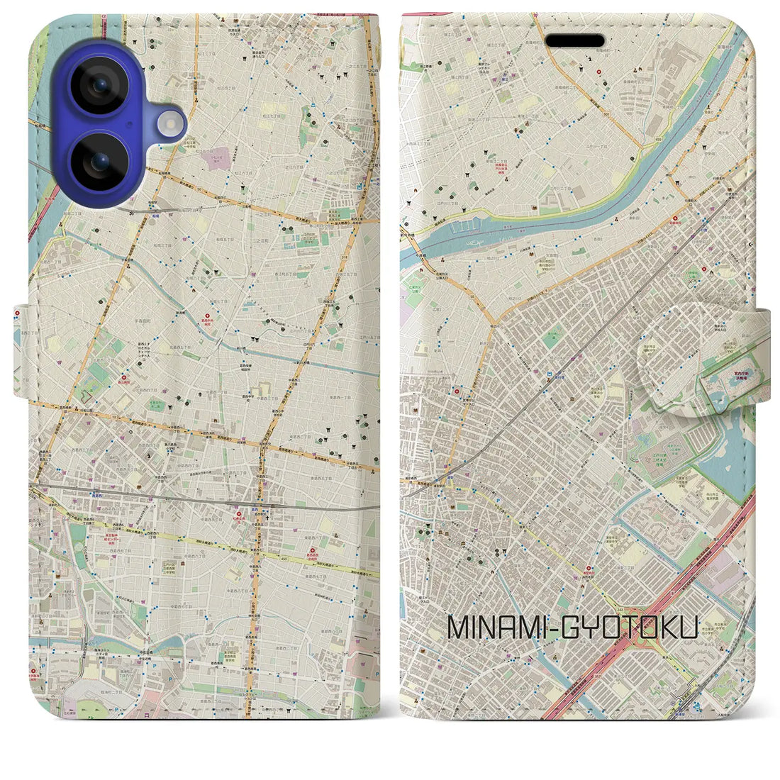 【南行徳(千葉県)】地図柄iPhoneケース(手帳タイプ)ナチュラル・iPhone 16 Pro Max 用