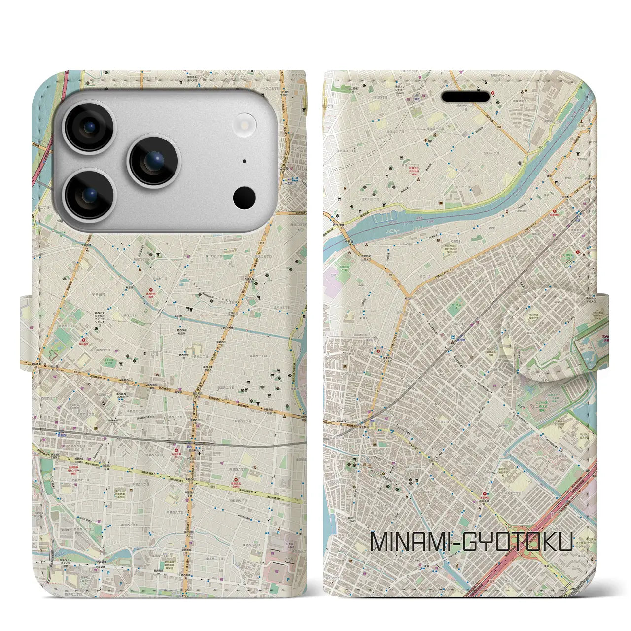 【南行徳(千葉県)】地図柄iPhoneケース(手帳タイプ)ナチュラル・iPhone 17 Pro Max 用