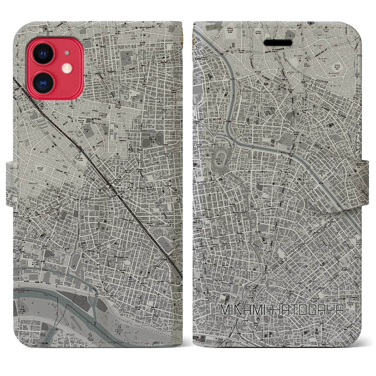【南鳩ヶ谷(埼玉県)】地図柄iPhoneケース(手帳タイプ)モノトーン・iPhone 11 用