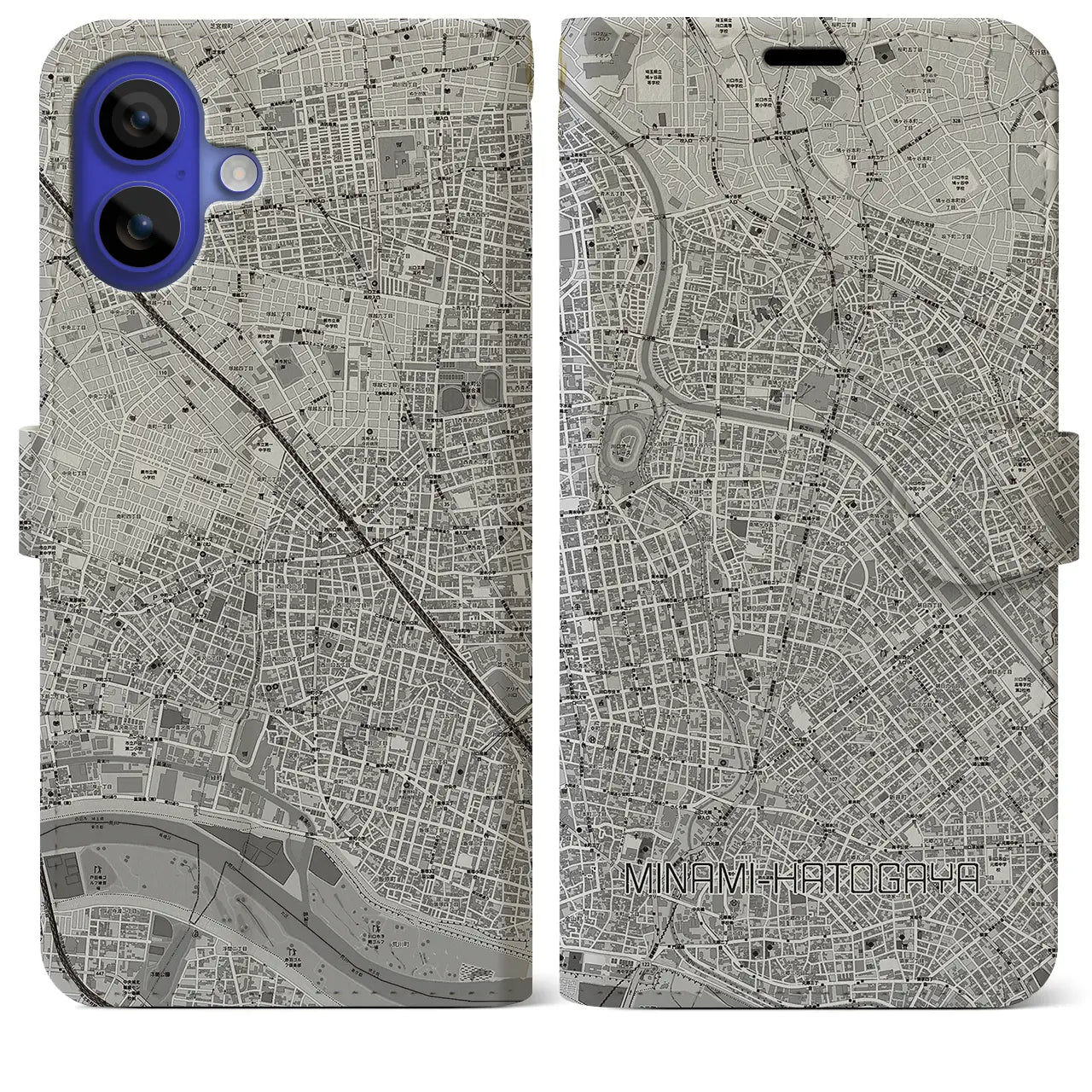 【南鳩ヶ谷(埼玉県)】地図柄iPhoneケース(手帳タイプ)モノトーン・iPhone 16 Pro Max 用