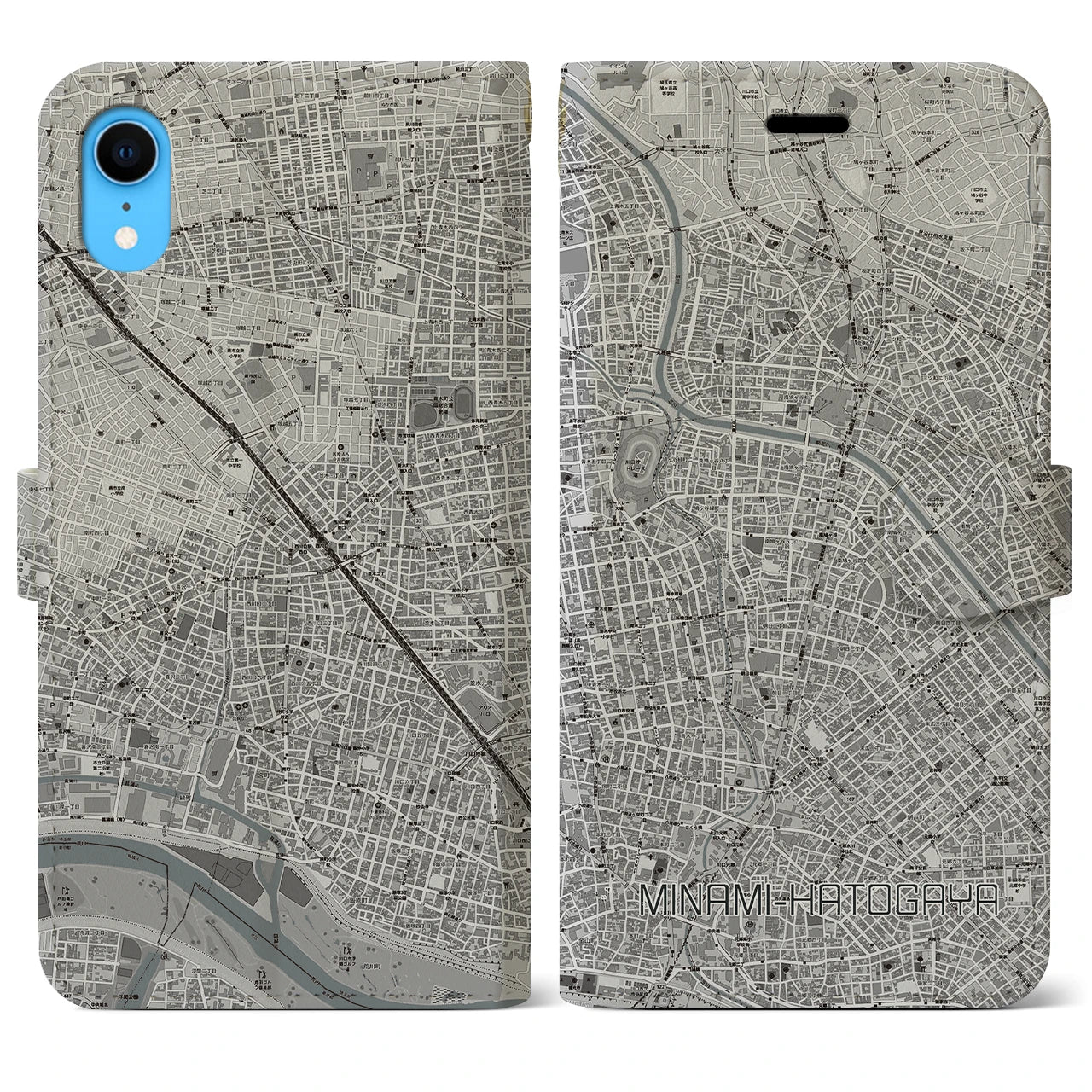 【南鳩ヶ谷(埼玉県)】地図柄iPhoneケース(手帳タイプ)モノトーン・iPhone XR 用