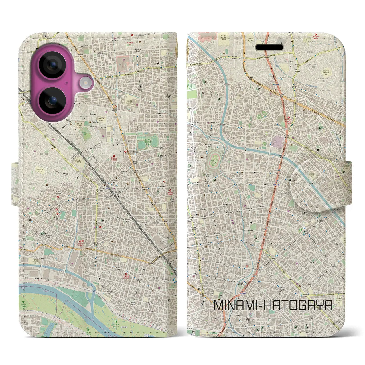 【南鳩ヶ谷(埼玉県)】地図柄iPhoneケース(手帳タイプ)ナチュラル・iPhone 16 Pro 用
