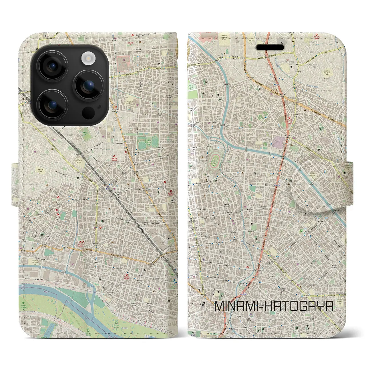 【南鳩ヶ谷(埼玉県)】地図柄iPhoneケース(手帳タイプ)ナチュラル・iPhone 16 用