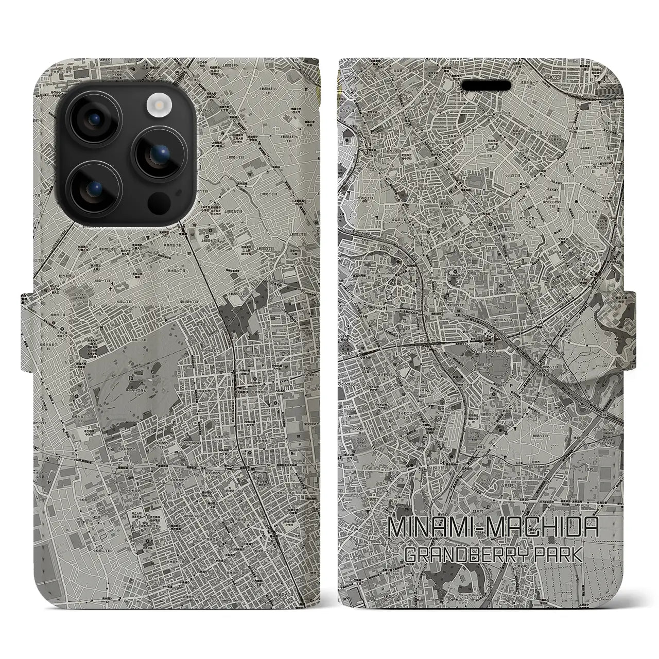 【南町田グランベリーパーク(東京都)】地図柄iPhoneケース(手帳タイプ)モノトーン・iPhone 16 用