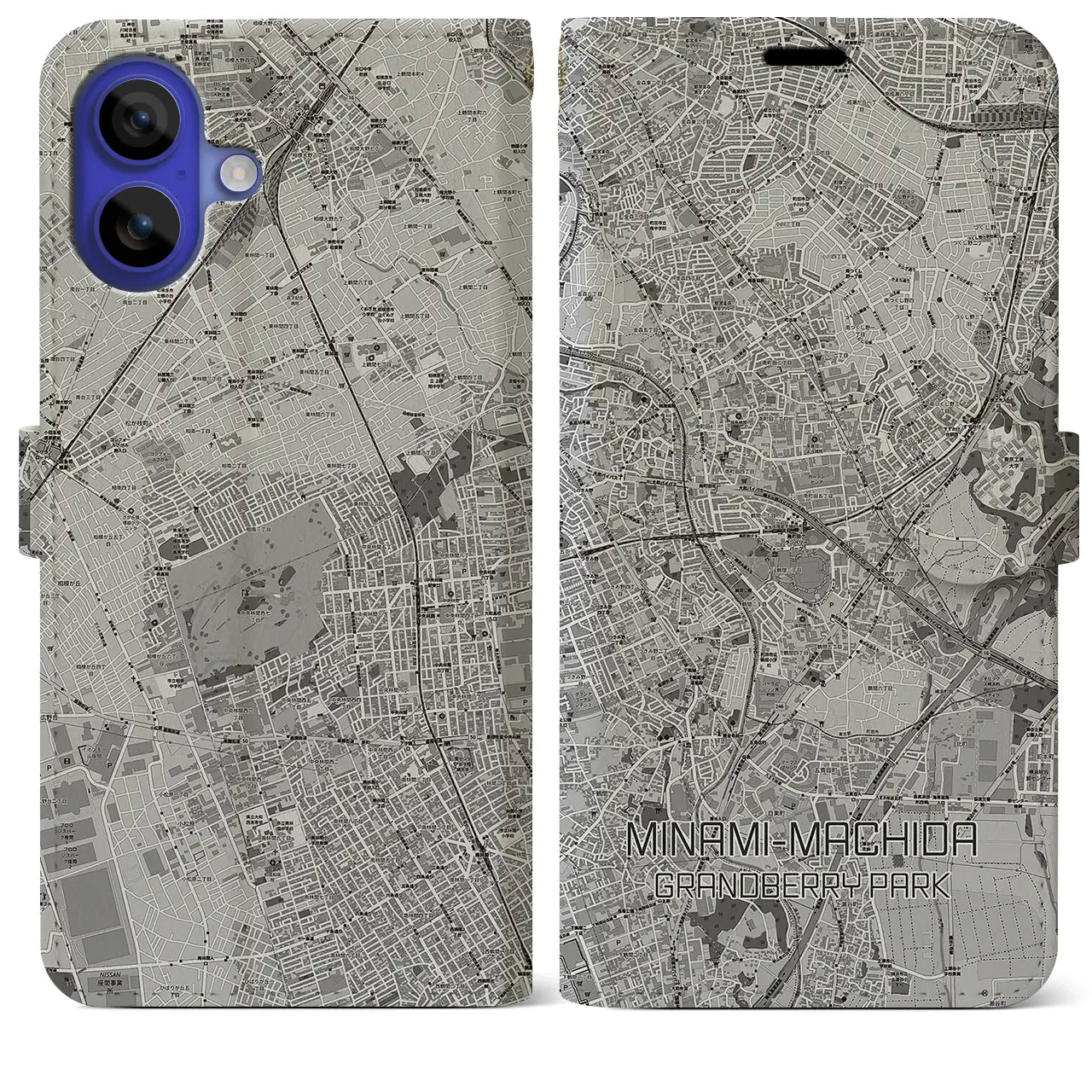 【南町田グランベリーパーク(東京都)】地図柄iPhoneケース(手帳タイプ)モノトーン・iPhone 16 Pro Max 用