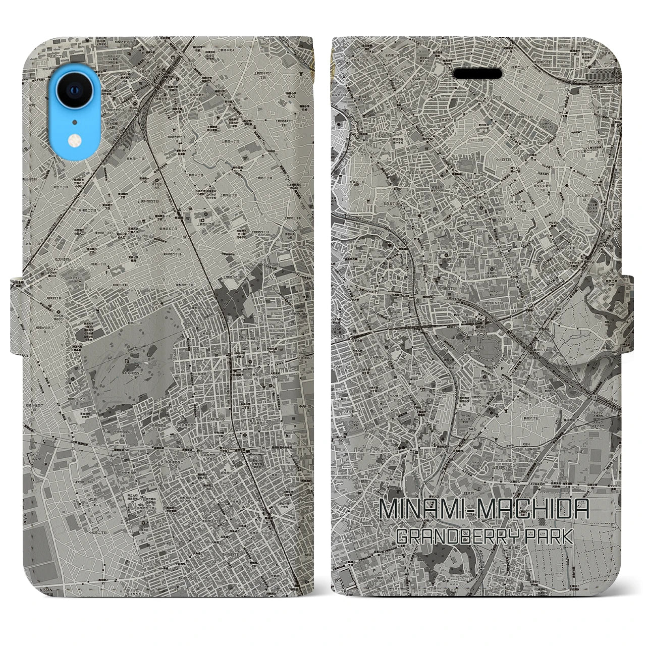 【南町田グランベリーパーク(東京都)】地図柄iPhoneケース(手帳タイプ)モノトーン・iPhone XR 用