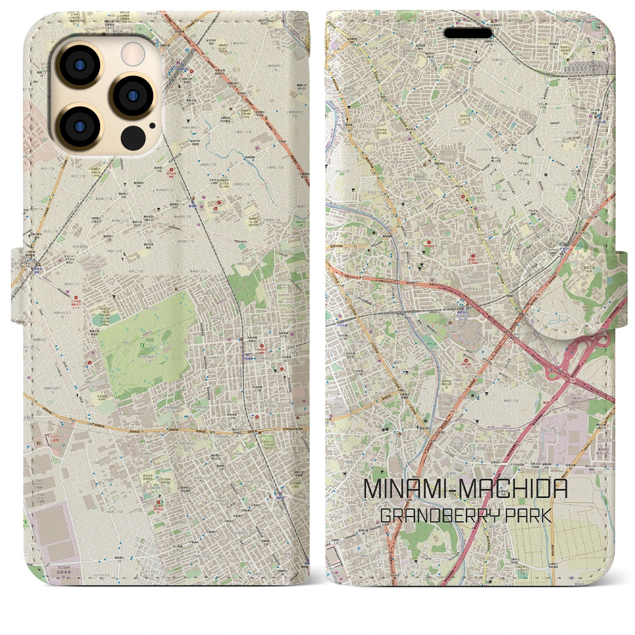 【南町田グランベリーパーク(東京都)】地図柄iPhoneケース(手帳タイプ)ナチュラル・iPhone 12 Pro Max 用