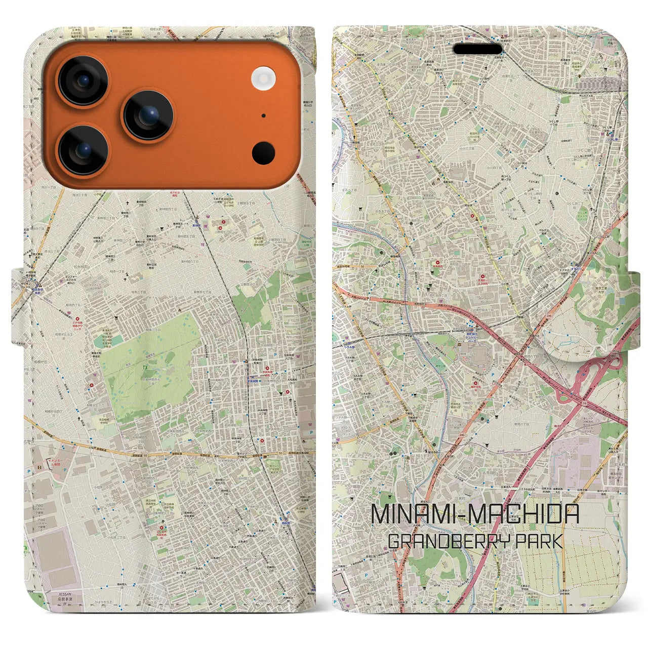 【南町田グランベリーパーク(東京都)】地図柄iPhoneケース(手帳タイプ)モノトーン・iPhone 17 Pro Max 用