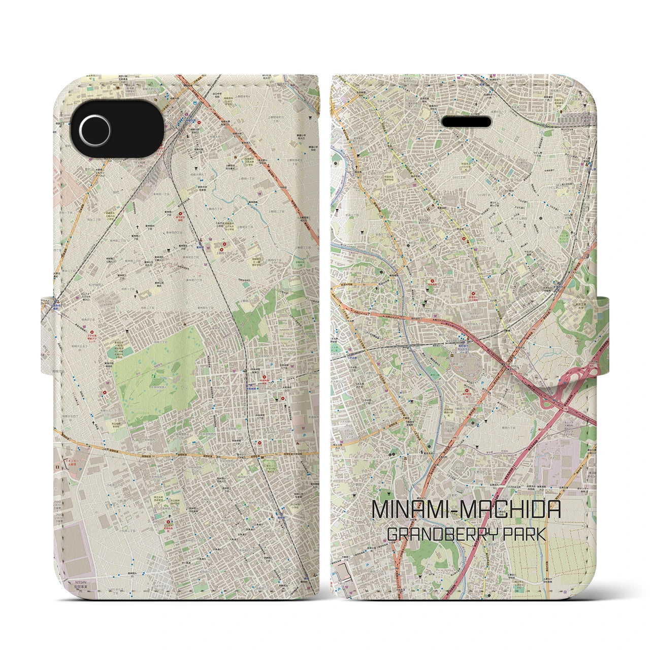 【南町田グランベリーパーク(東京都)】地図柄iPhoneケース(手帳タイプ)ナチュラル・iPhone SE(第3 / 第2世代) / 8 / 7 / 6s / 6 用