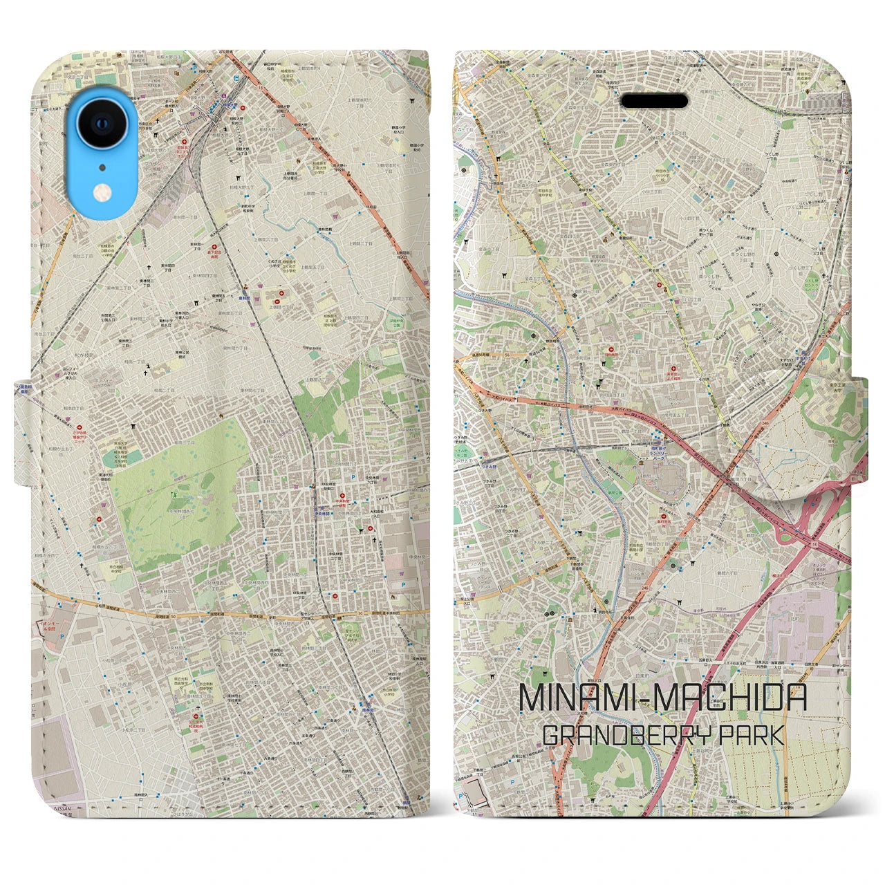 【南町田グランベリーパーク(東京都)】地図柄iPhoneケース(手帳タイプ)ナチュラル・iPhone XR 用