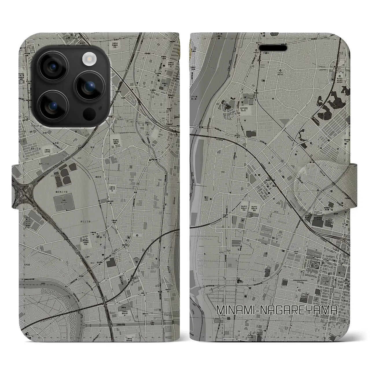 【南流山(千葉県)】地図柄iPhoneケース(手帳タイプ)モノトーン・iPhone 16 用