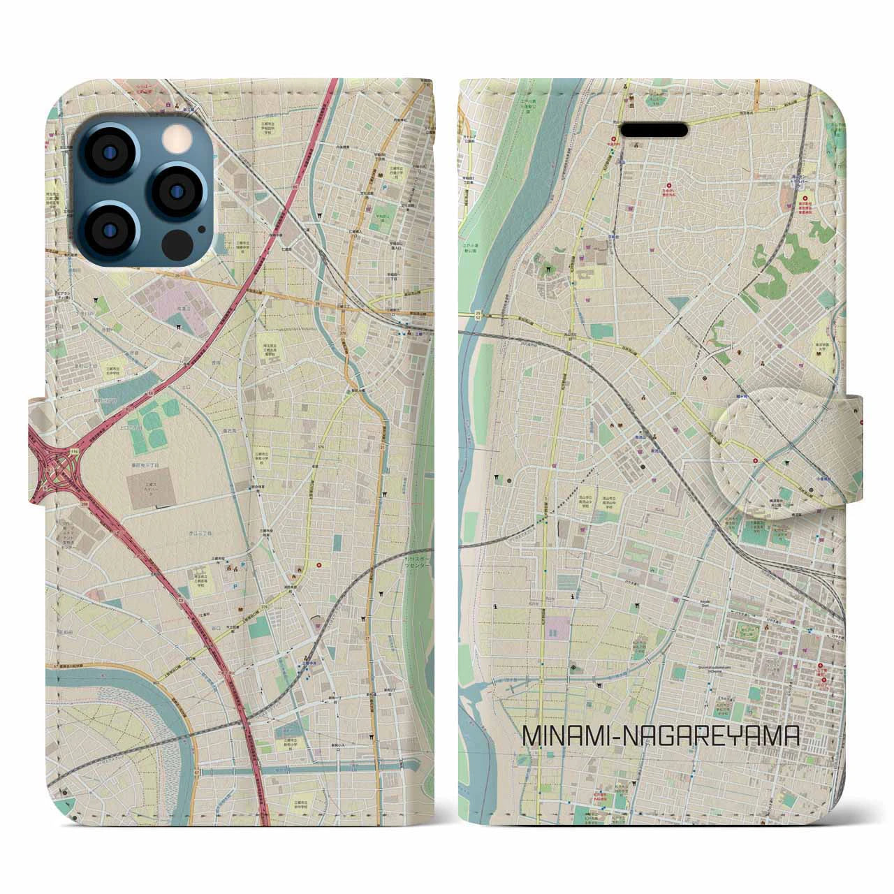 【南流山(千葉県)】地図柄iPhoneケース(手帳タイプ)ナチュラル・iPhone 12 / 12 Pro 用