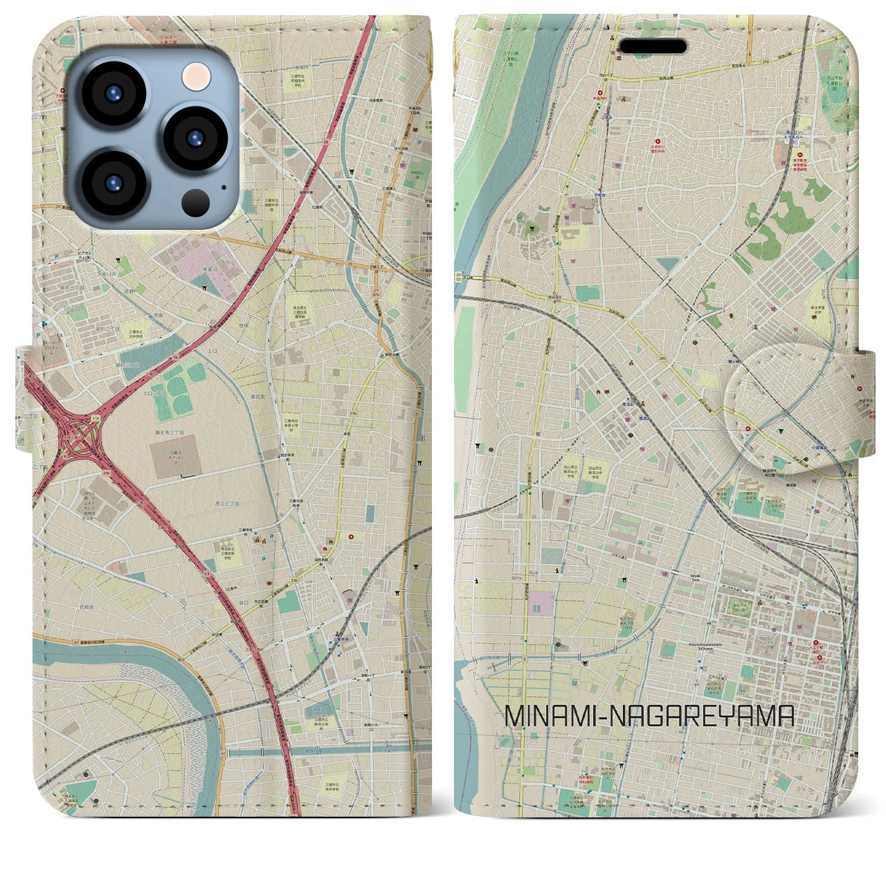 【南流山(千葉県)】地図柄iPhoneケース(手帳タイプ)ナチュラル・iPhone 13 Pro Max 用