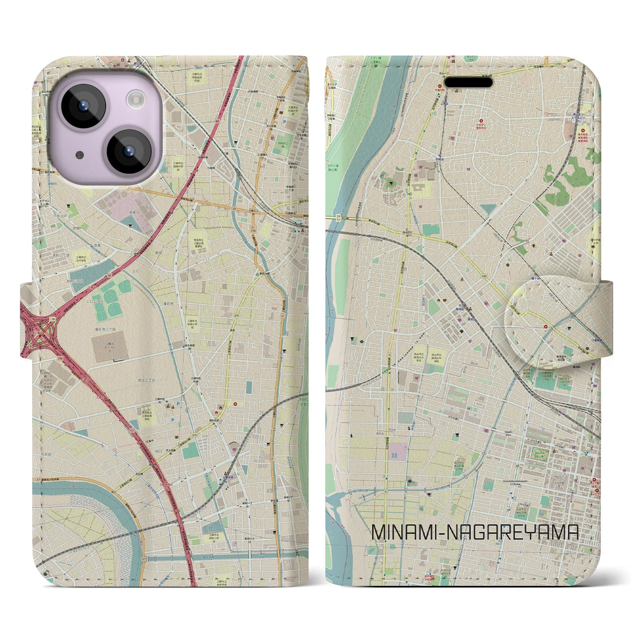 【南流山(千葉県)】地図柄iPhoneケース(手帳タイプ)ナチュラル・iPhone 14 用