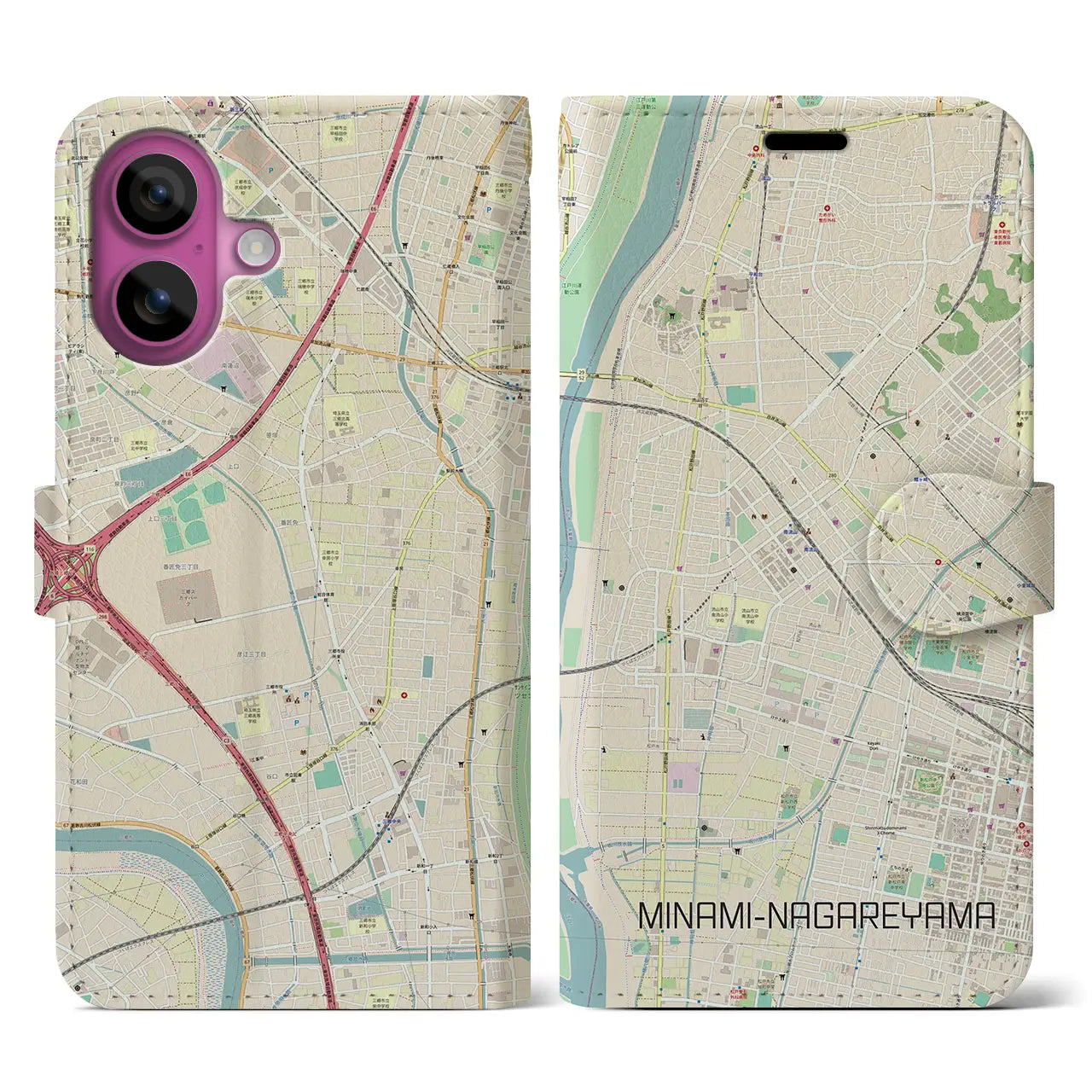 【南流山(千葉県)】地図柄iPhoneケース(手帳タイプ)ナチュラル・iPhone 16 Pro 用