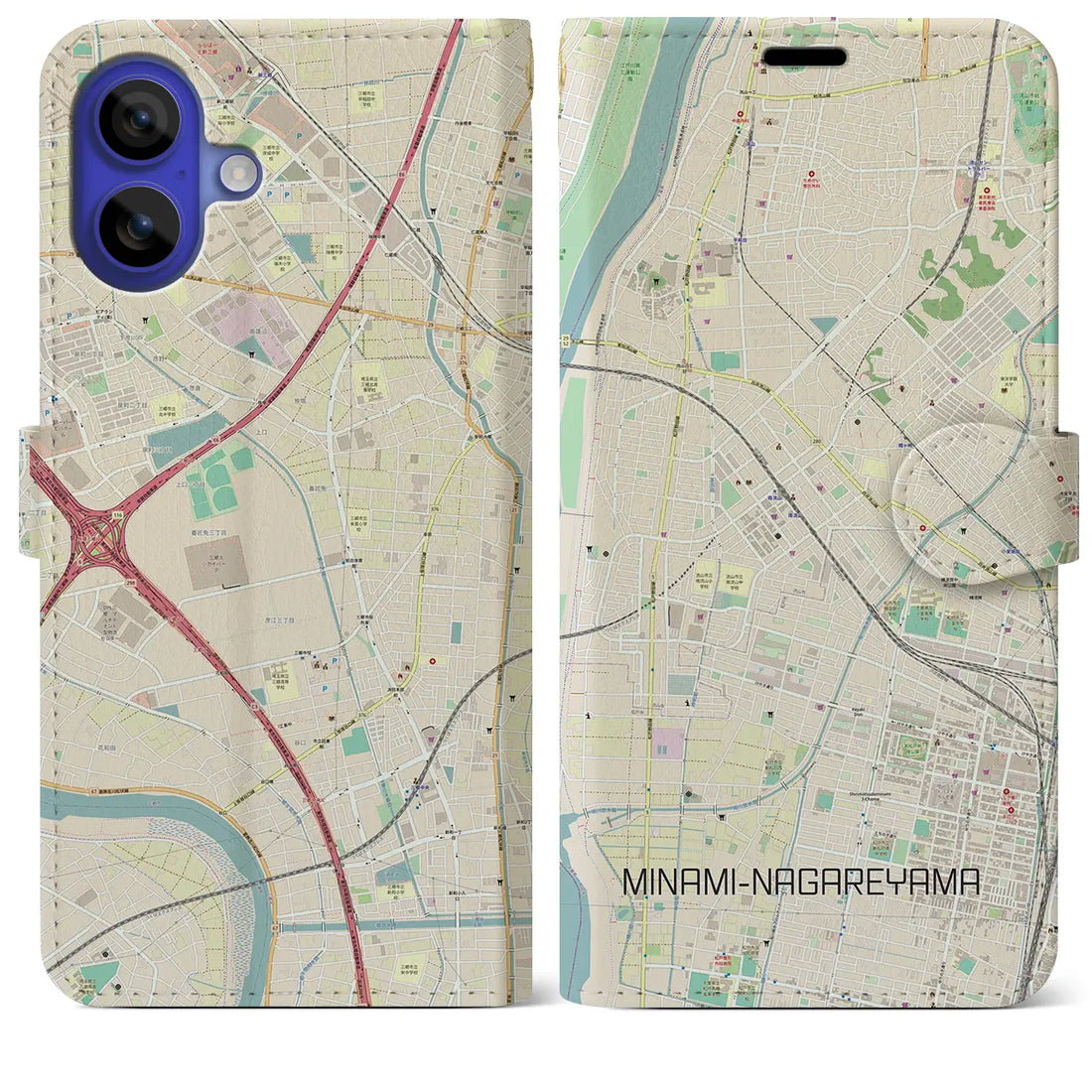 【南流山(千葉県)】地図柄iPhoneケース(手帳タイプ)ナチュラル・iPhone 16 Pro Max 用