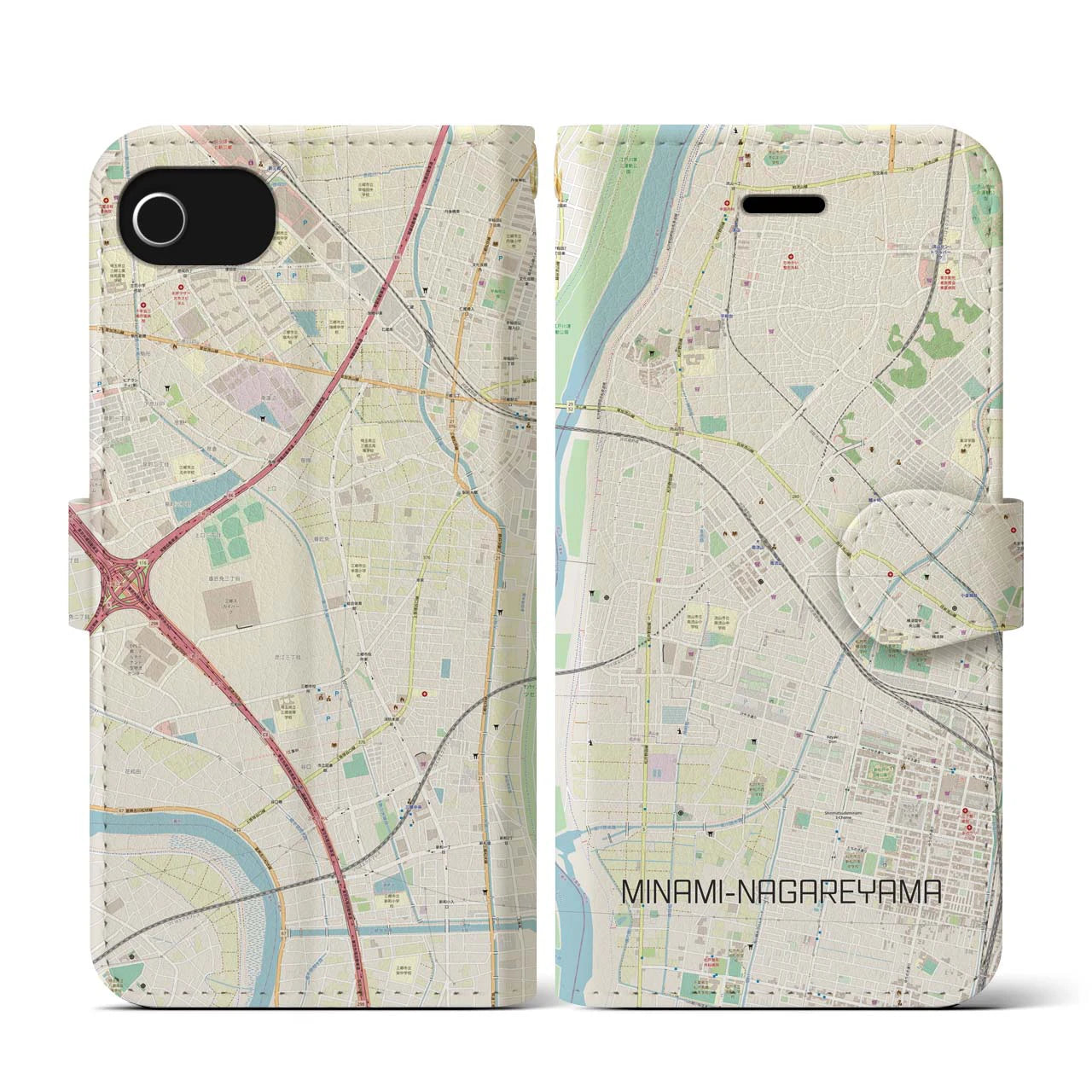 【南流山(千葉県)】地図柄iPhoneケース(手帳タイプ)ナチュラル・iPhone SE(第3 / 第2世代) / 8 / 7 / 6s / 6 用