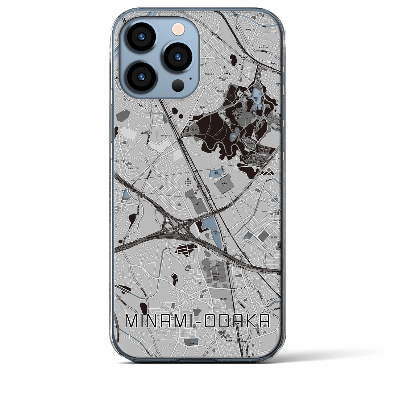 【南大高(愛知県)】地図柄iPhoneケース(クリアタイプ)モノトーン・iPhone 13 Pro Max 用