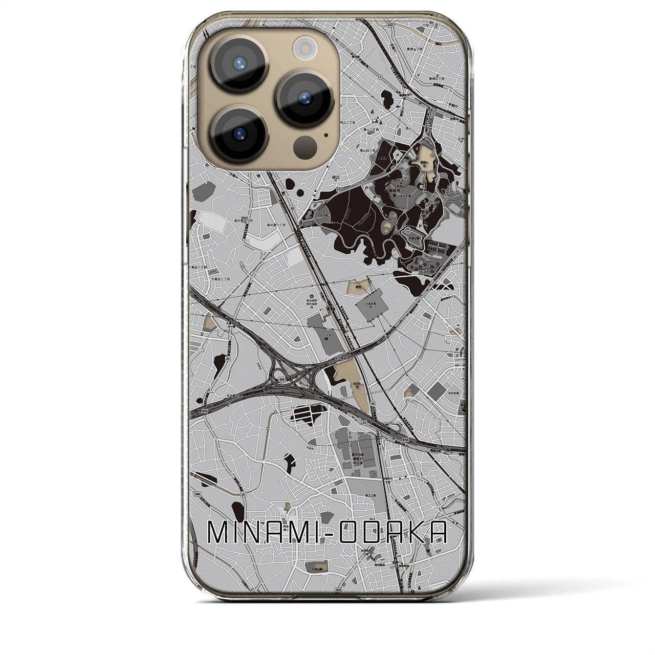 【南大高(愛知県)】地図柄iPhoneケース(クリアタイプ)モノトーン・iPhone 14 Pro Max 用