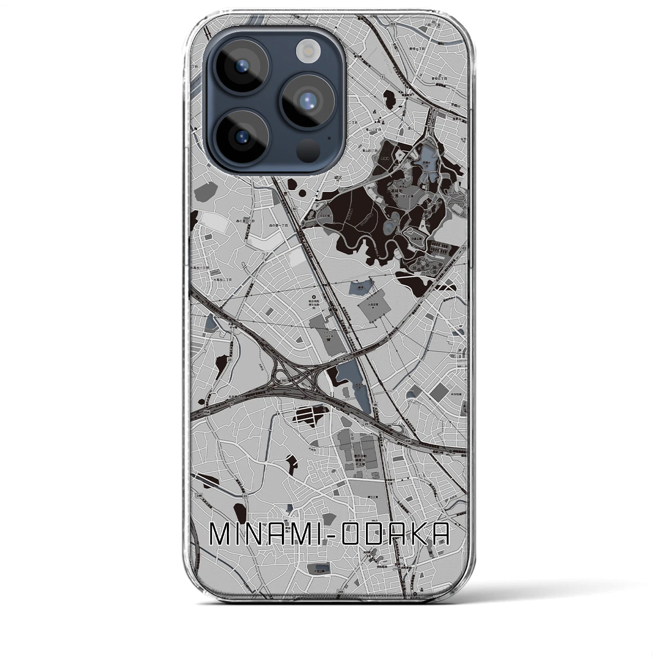 【南大高(愛知県)】地図柄iPhoneケース(クリアタイプ)モノトーン・iPhone 15 Pro Max 用