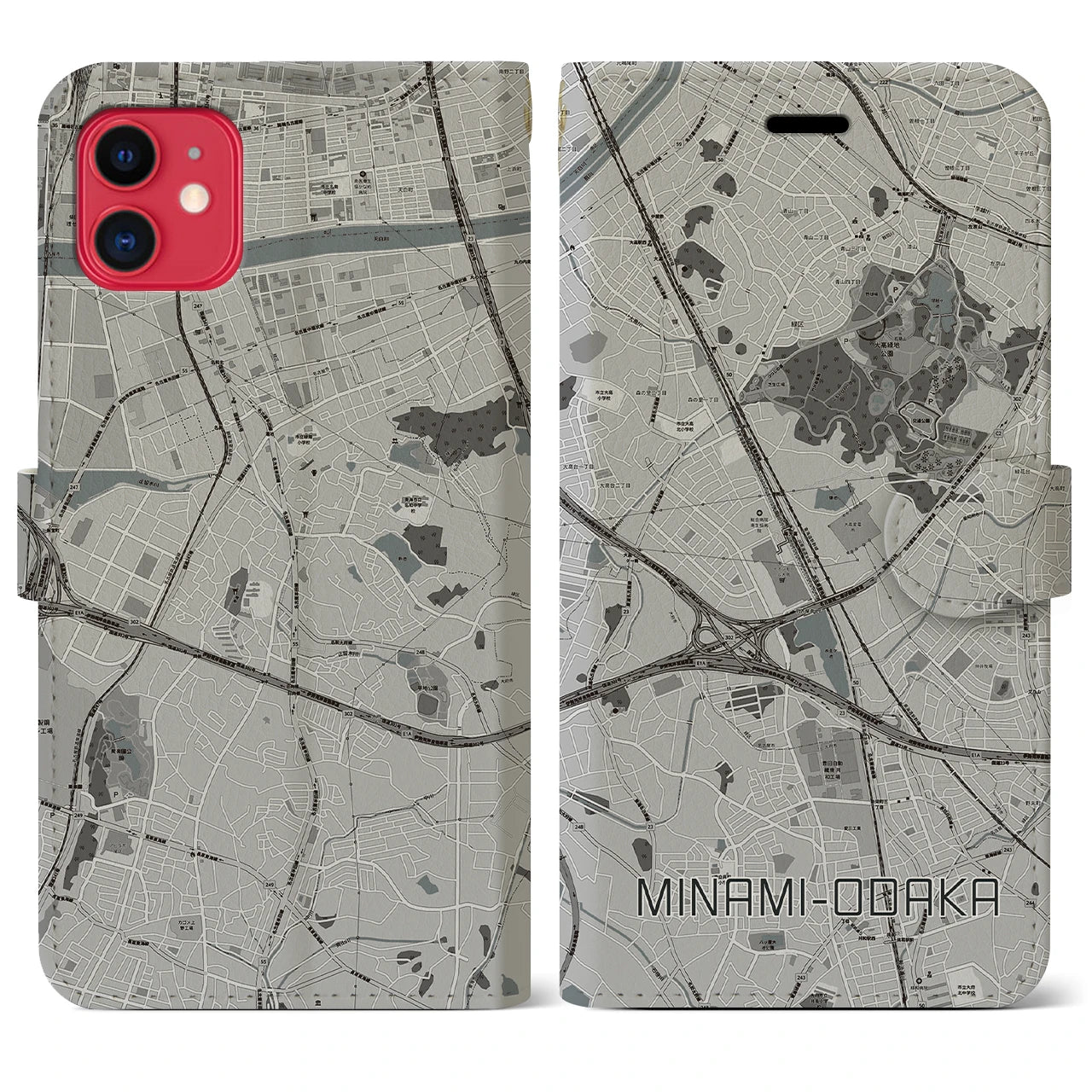 【南大高(愛知県)】地図柄iPhoneケース(手帳タイプ)モノトーン・iPhone 11 用