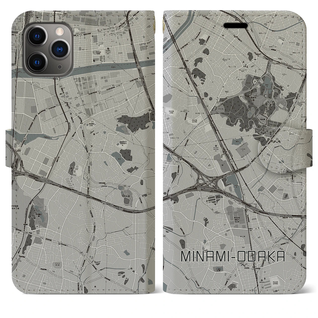 【南大高(愛知県)】地図柄iPhoneケース(手帳タイプ)モノトーン・iPhone 11 Pro Max 用