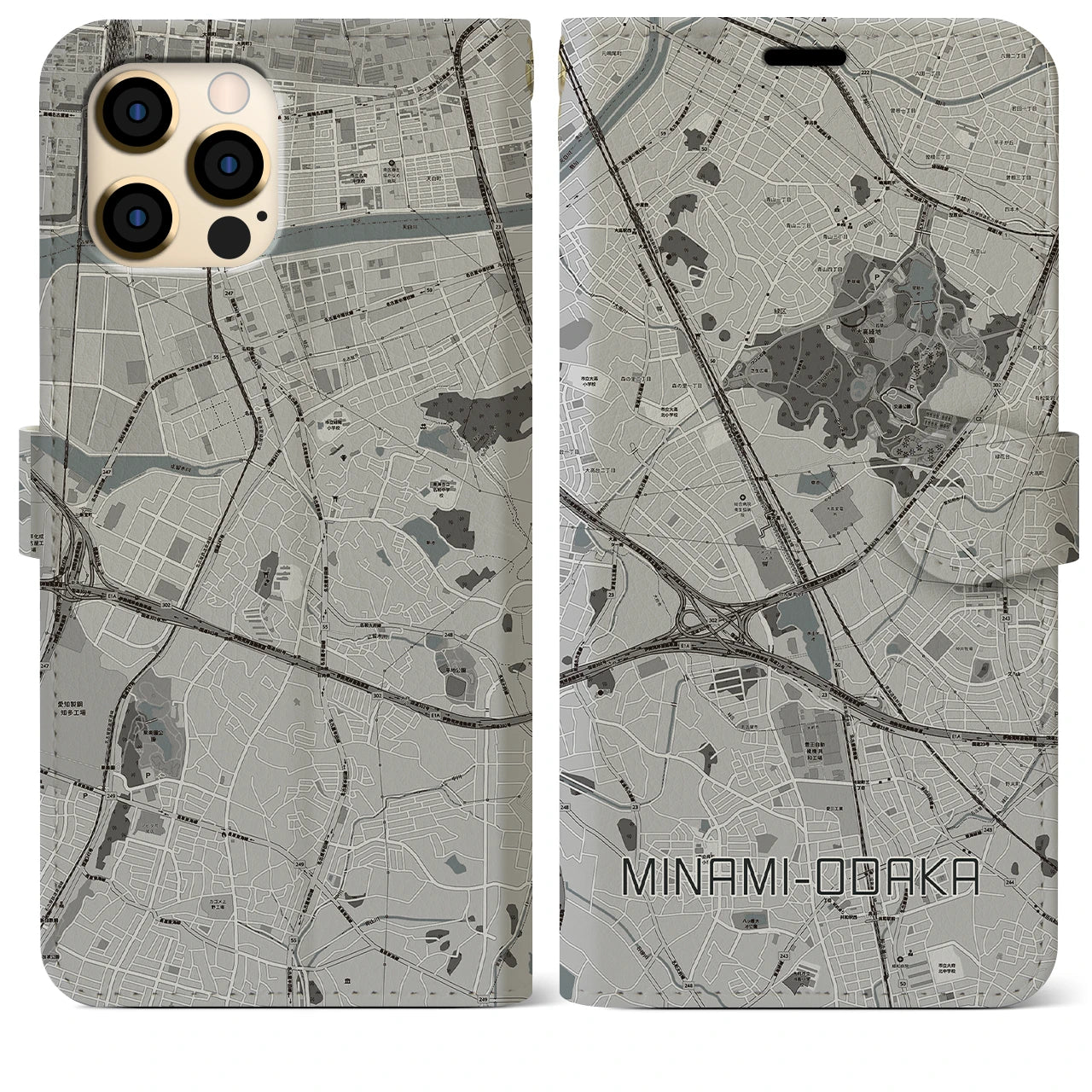 【南大高(愛知県)】地図柄iPhoneケース(手帳タイプ)モノトーン・iPhone 12 Pro Max 用