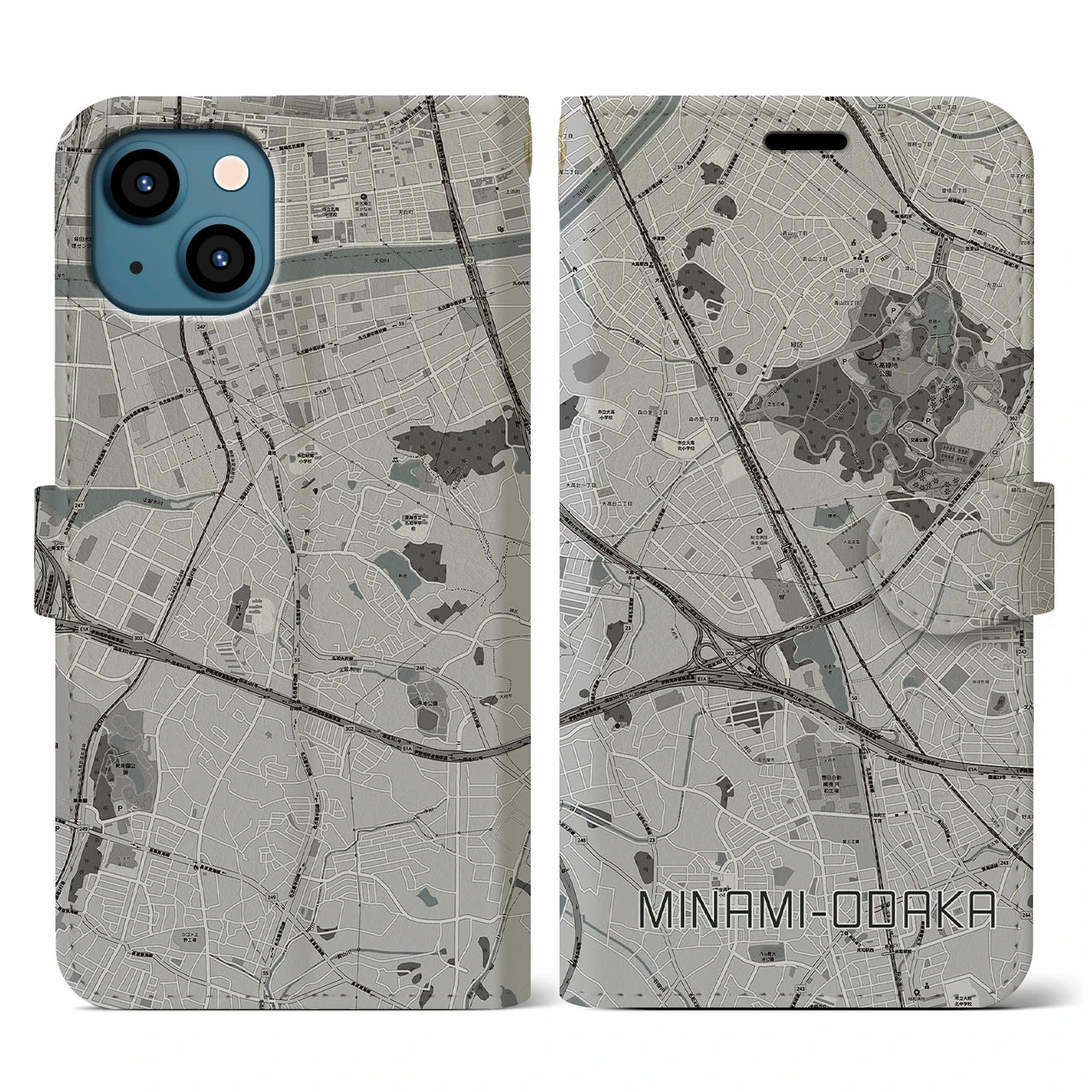 【南大高(愛知県)】地図柄iPhoneケース(手帳タイプ)モノトーン・iPhone 13 用