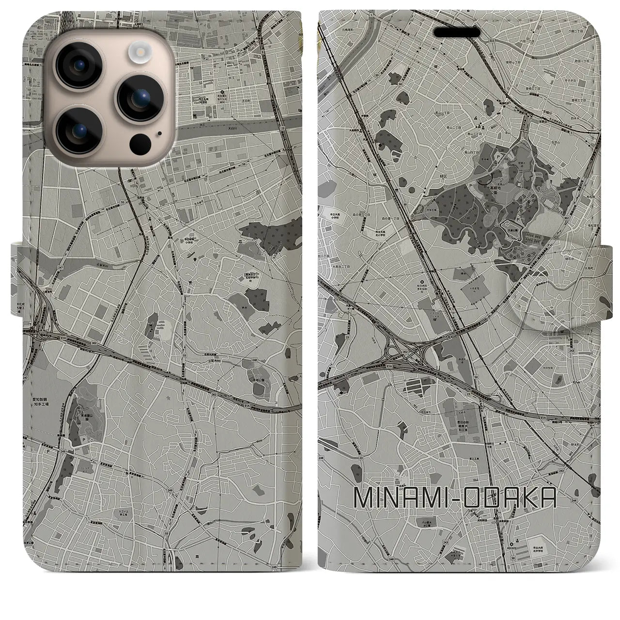 【南大高(愛知県)】地図柄iPhoneケース(手帳タイプ)モノトーン・iPhone 16 Plus 用