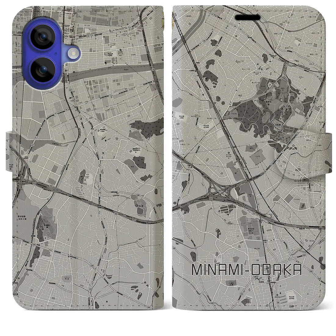 【南大高(愛知県)】地図柄iPhoneケース(手帳タイプ)モノトーン・iPhone 16 Pro Max 用