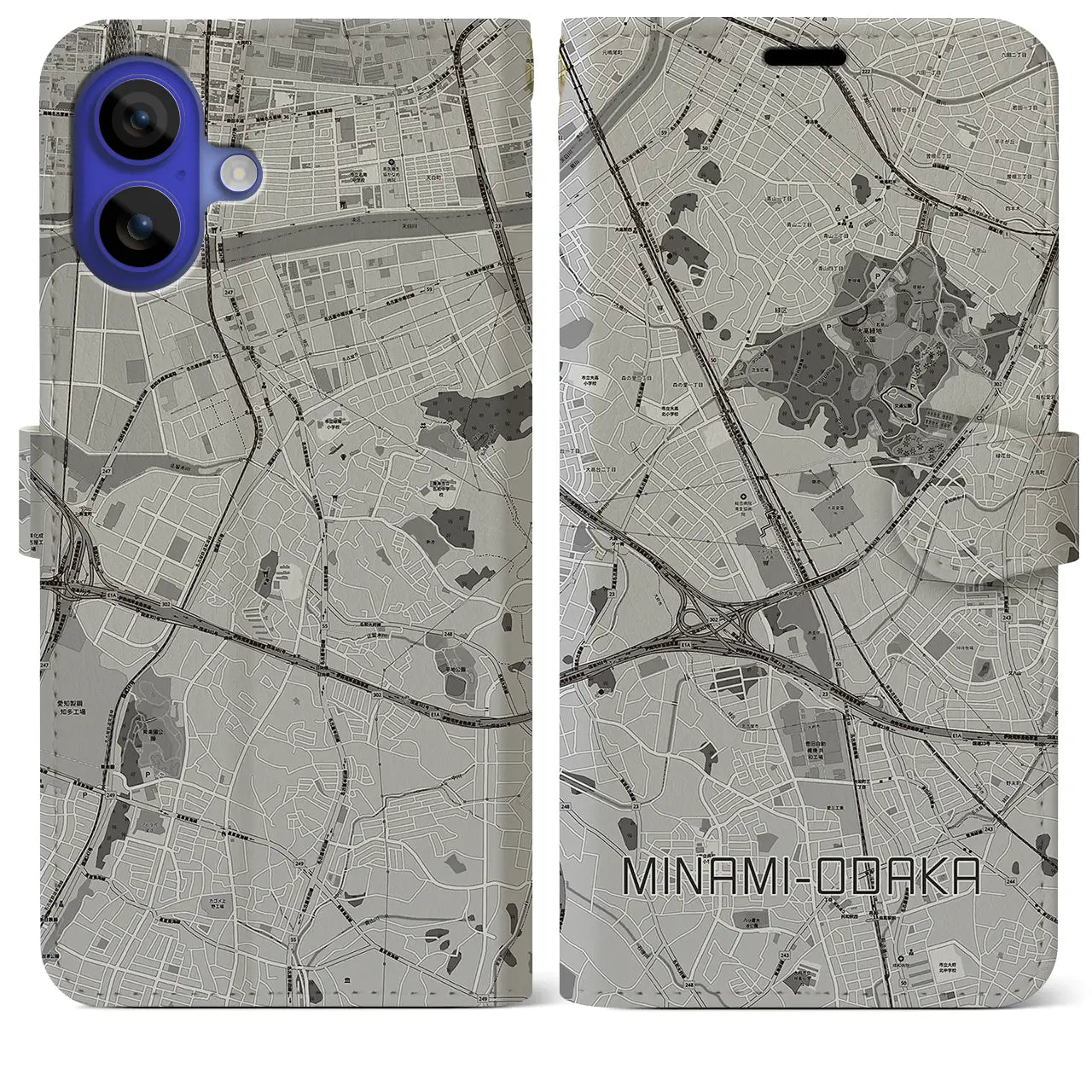 【南大高(愛知県)】地図柄iPhoneケース(手帳タイプ)モノトーン・iPhone 16 Pro Max 用