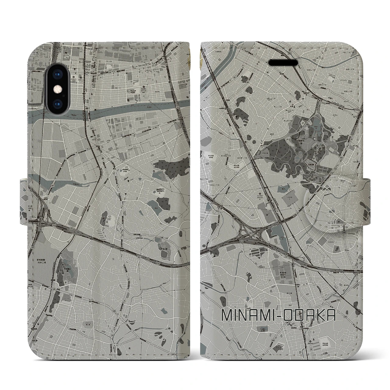【南大高(愛知県)】地図柄iPhoneケース(手帳タイプ)モノトーン・iPhone XS / X 用