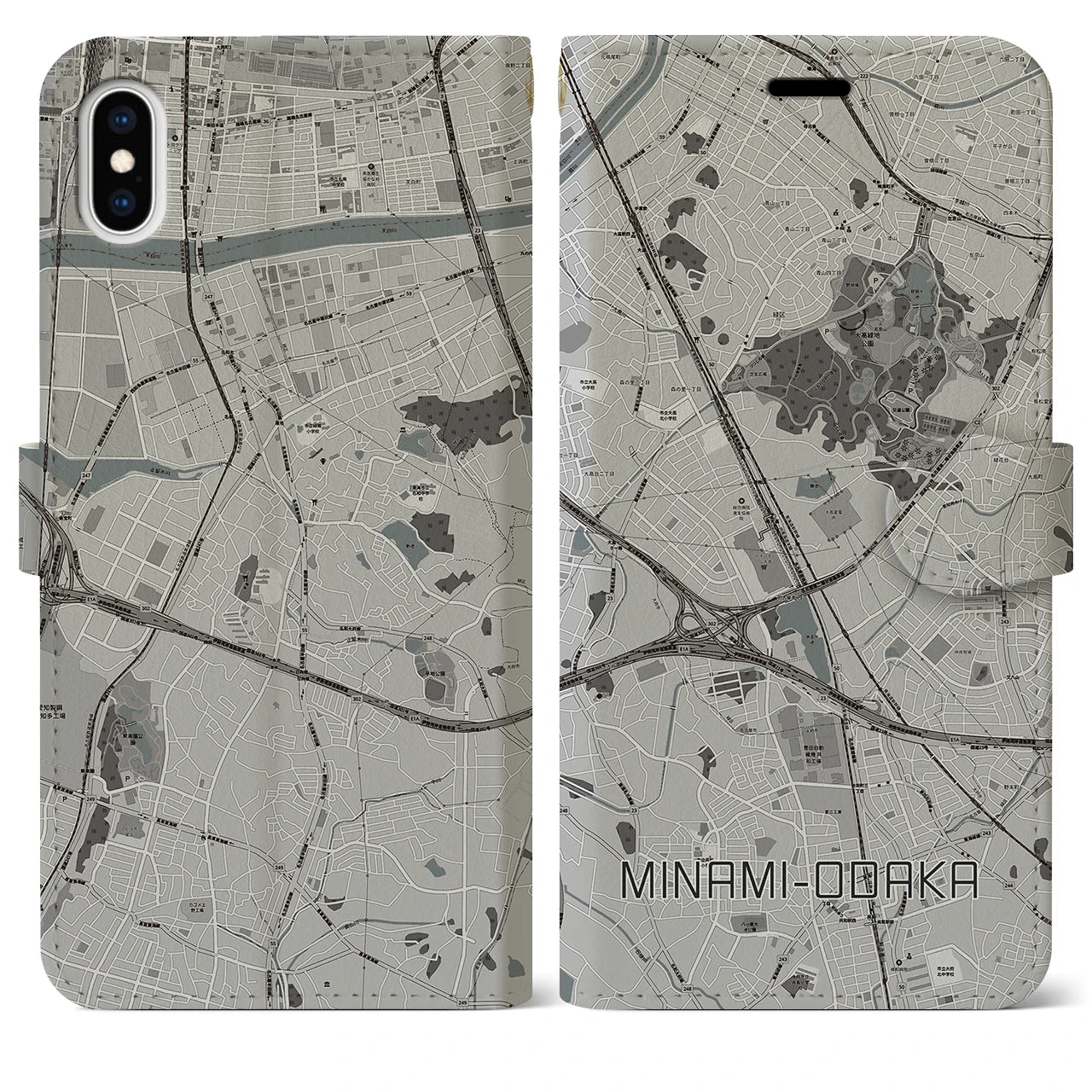 【南大高(愛知県)】地図柄iPhoneケース(手帳タイプ)モノトーン・iPhone XS Max 用