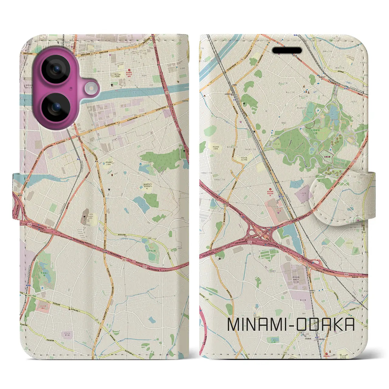【南大高(愛知県)】地図柄iPhoneケース(手帳タイプ)ナチュラル・iPhone 16 Pro 用