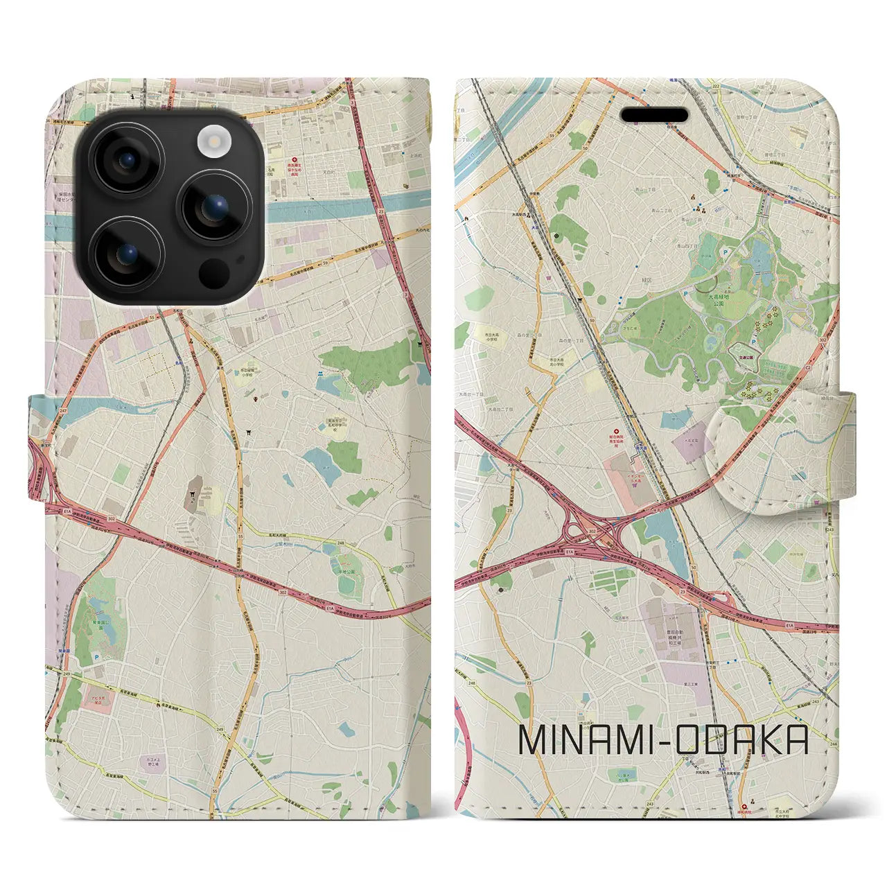 【南大高(愛知県)】地図柄iPhoneケース(手帳タイプ)ナチュラル・iPhone 16 用