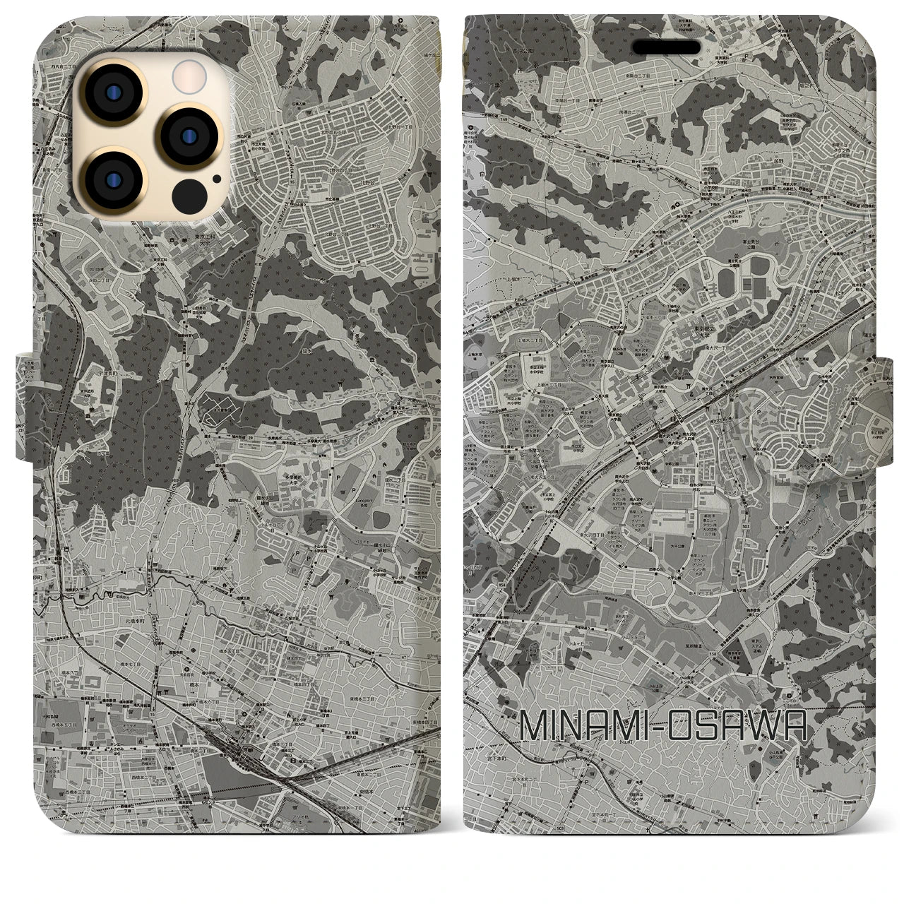 【南大沢(東京都)】地図柄iPhoneケース(手帳タイプ)モノトーン・iPhone 12 Pro Max 用