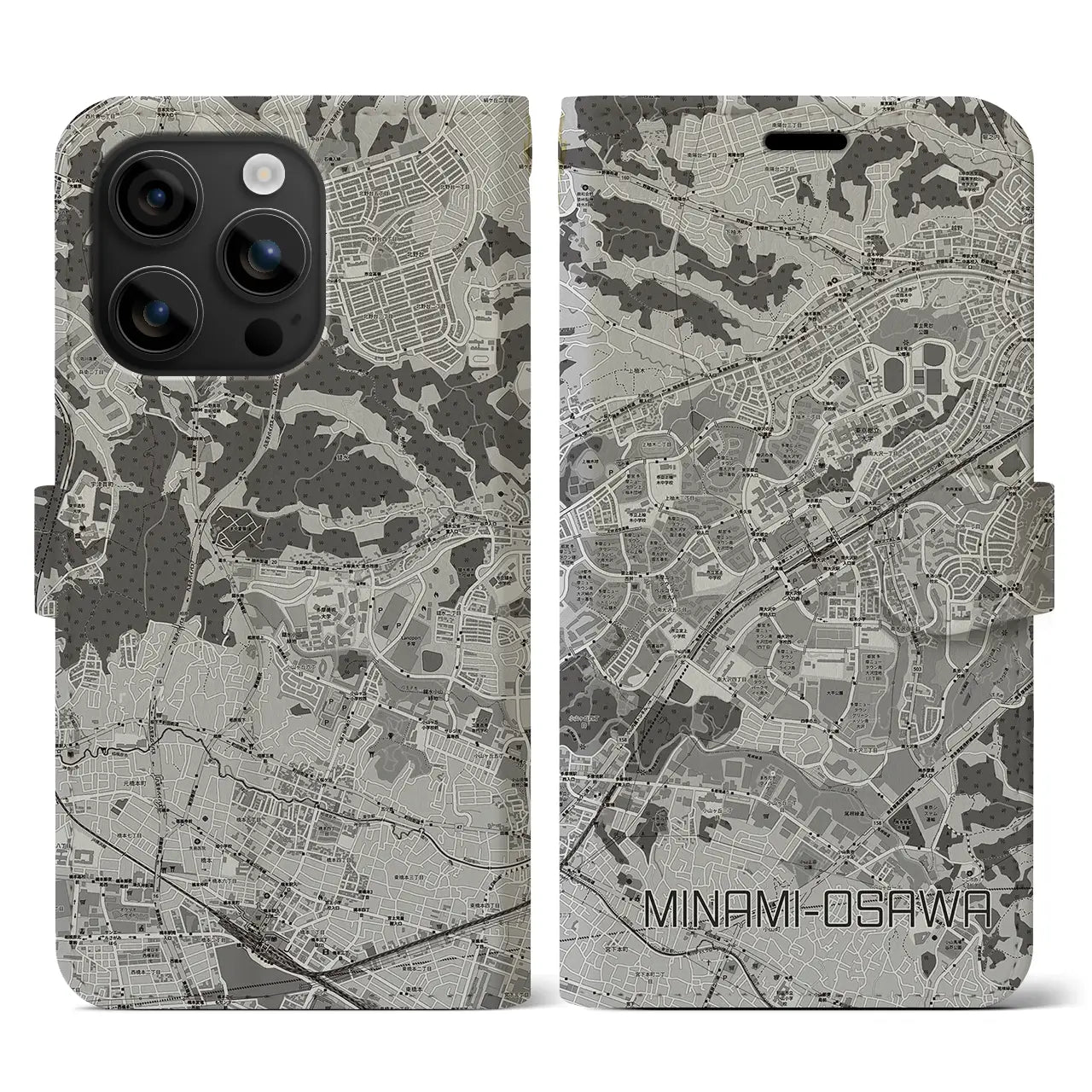【南大沢(東京都)】地図柄iPhoneケース(手帳タイプ)モノトーン・iPhone 16 用