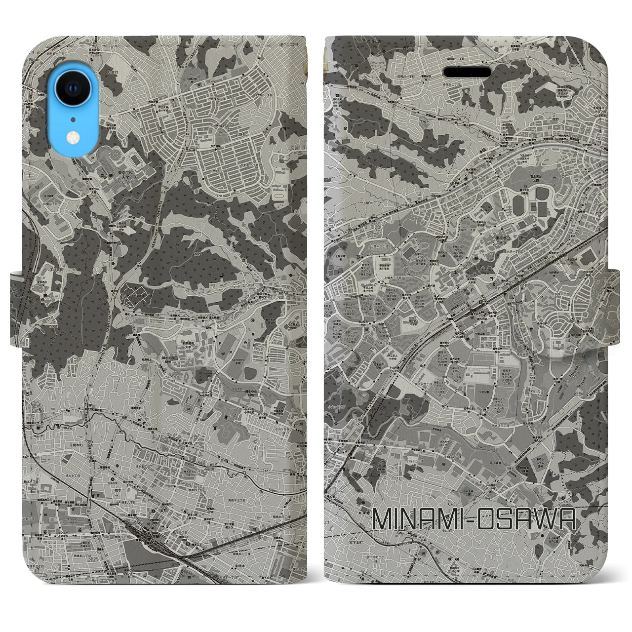 【南大沢(東京都)】地図柄iPhoneケース(手帳タイプ)モノトーン・iPhone XR 用