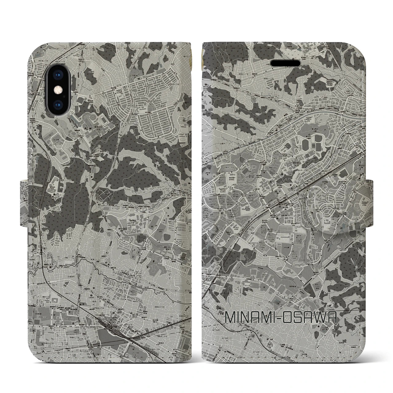 【南大沢(東京都)】地図柄iPhoneケース(手帳タイプ)モノトーン・iPhone XS / X 用