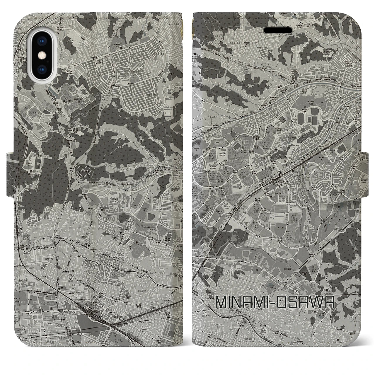 【南大沢(東京都)】地図柄iPhoneケース(手帳タイプ)モノトーン・iPhone XS Max 用