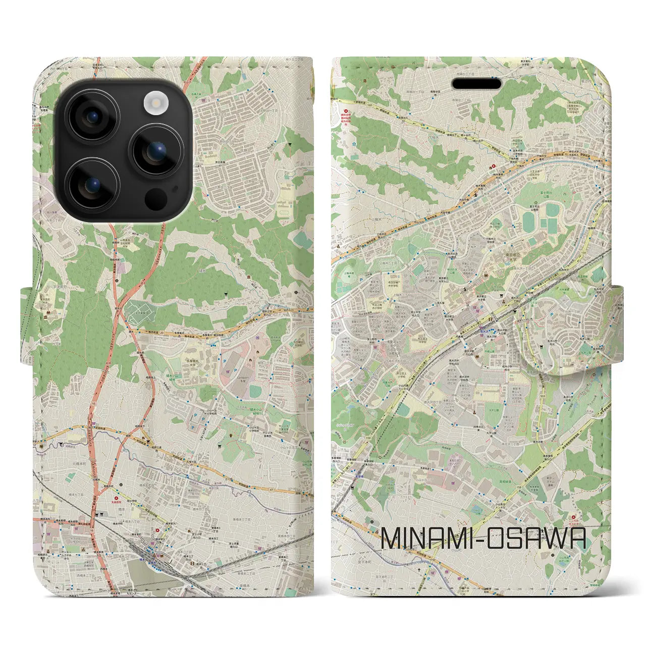 【南大沢(東京都)】地図柄iPhoneケース(手帳タイプ)ナチュラル・iPhone 16 用