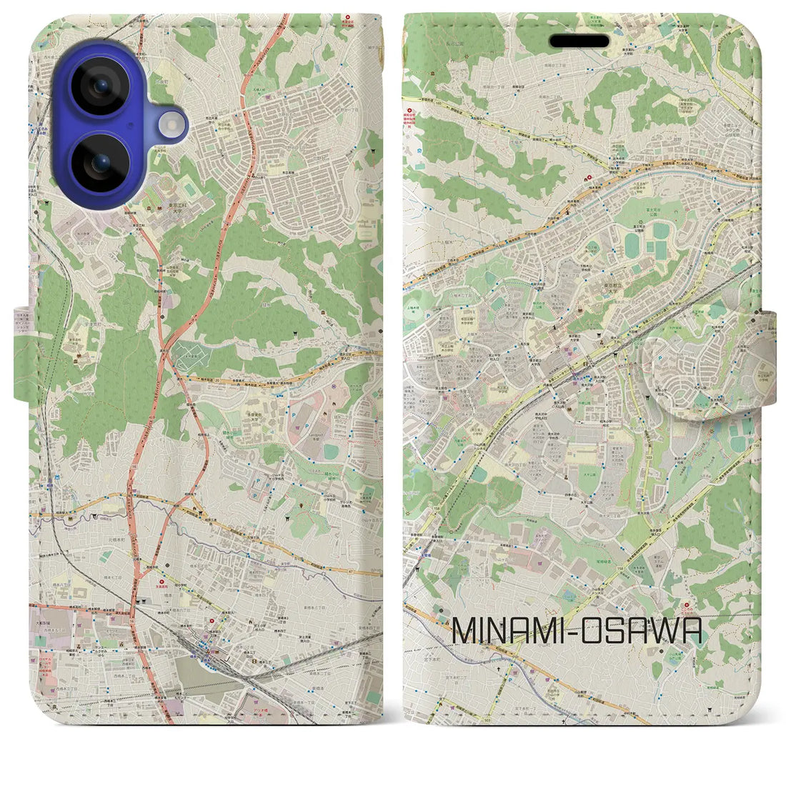 【南大沢(東京都)】地図柄iPhoneケース(手帳タイプ)ナチュラル・iPhone 16 Pro Max 用