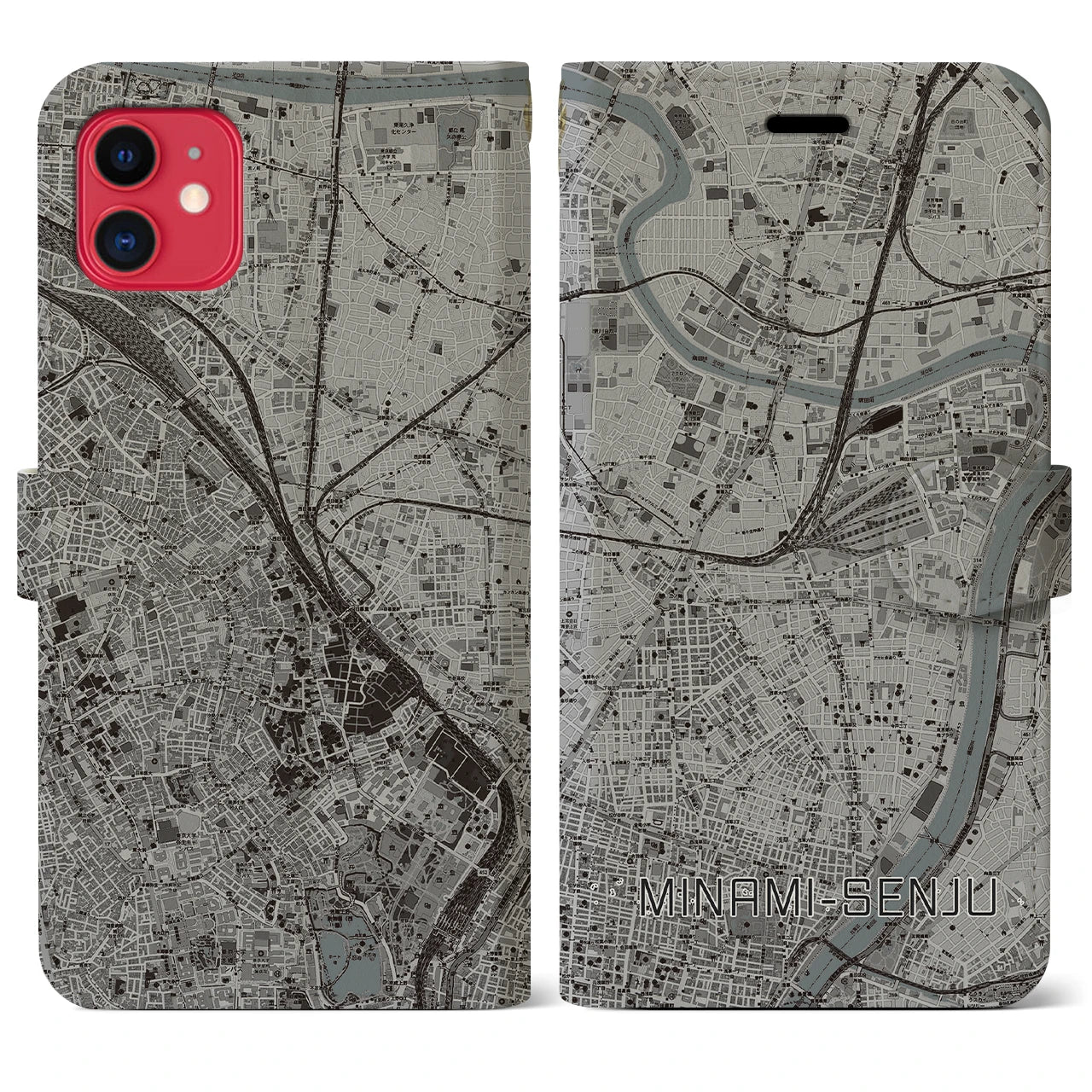 【南千住(東京都)】地図柄iPhoneケース(手帳タイプ)モノトーン・iPhone 11 用
