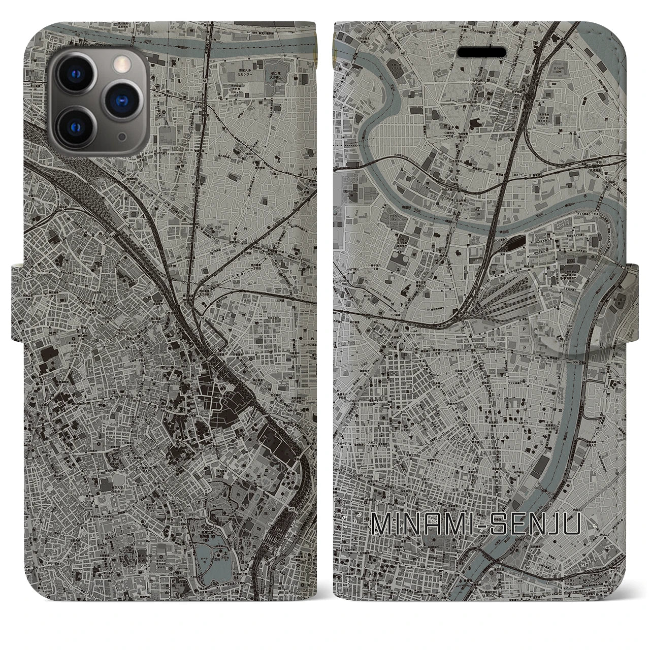 【南千住(東京都)】地図柄iPhoneケース(手帳タイプ)モノトーン・iPhone 11 Pro Max 用