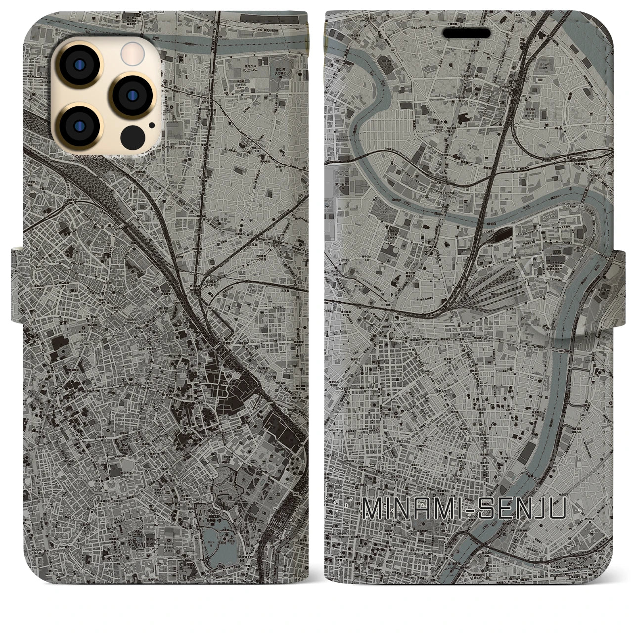【南千住(東京都)】地図柄iPhoneケース(手帳タイプ)モノトーン・iPhone 12 Pro Max 用